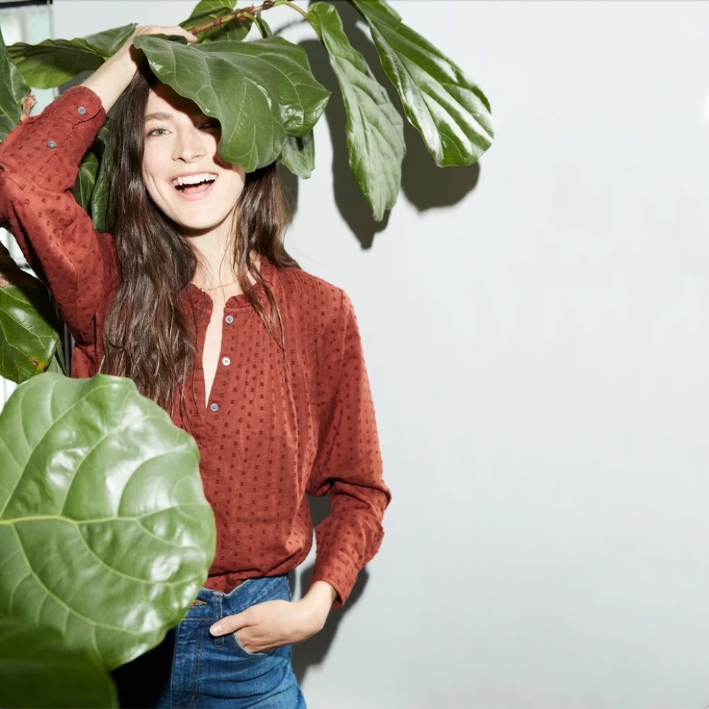 GUC J. Crew Point Sur Classic Rust Popover Blouse clip dot- Autumn color size 16